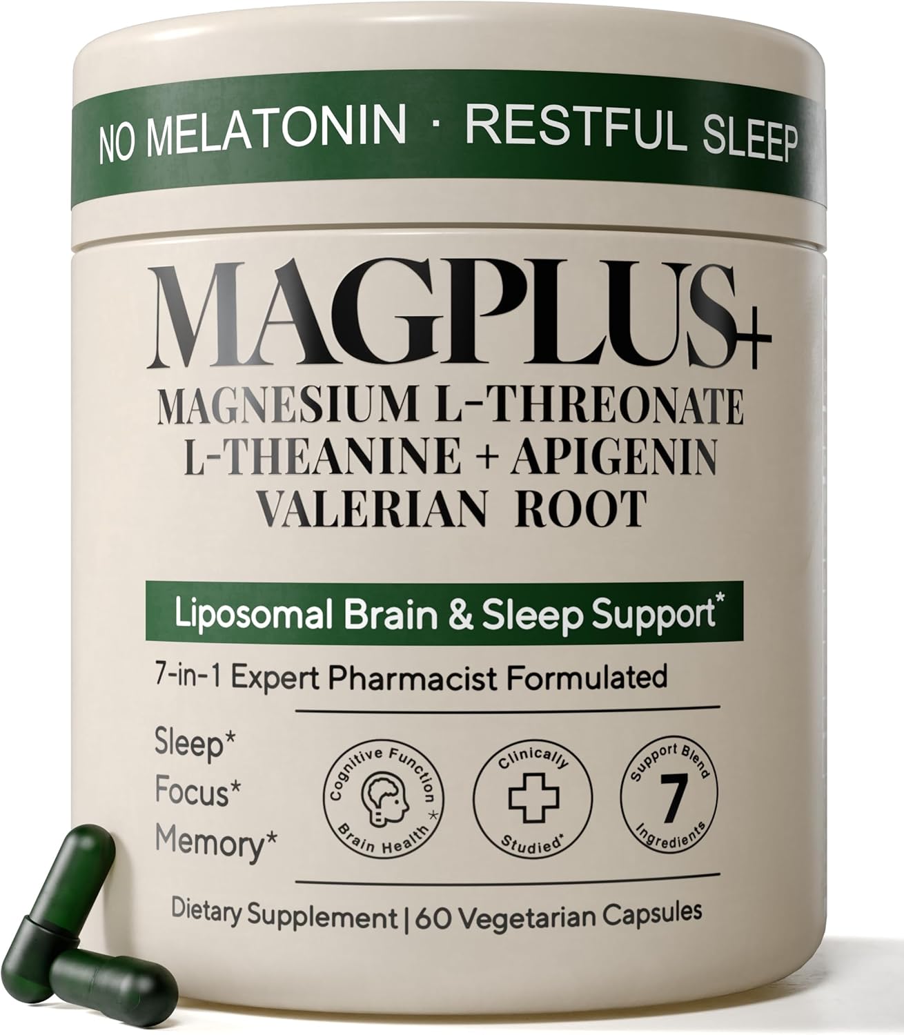 MagPlus+ Magnesium L-Threonate with Apigenin, Valerian Root & L-Theanine - No Melatonin Restful Sleep...