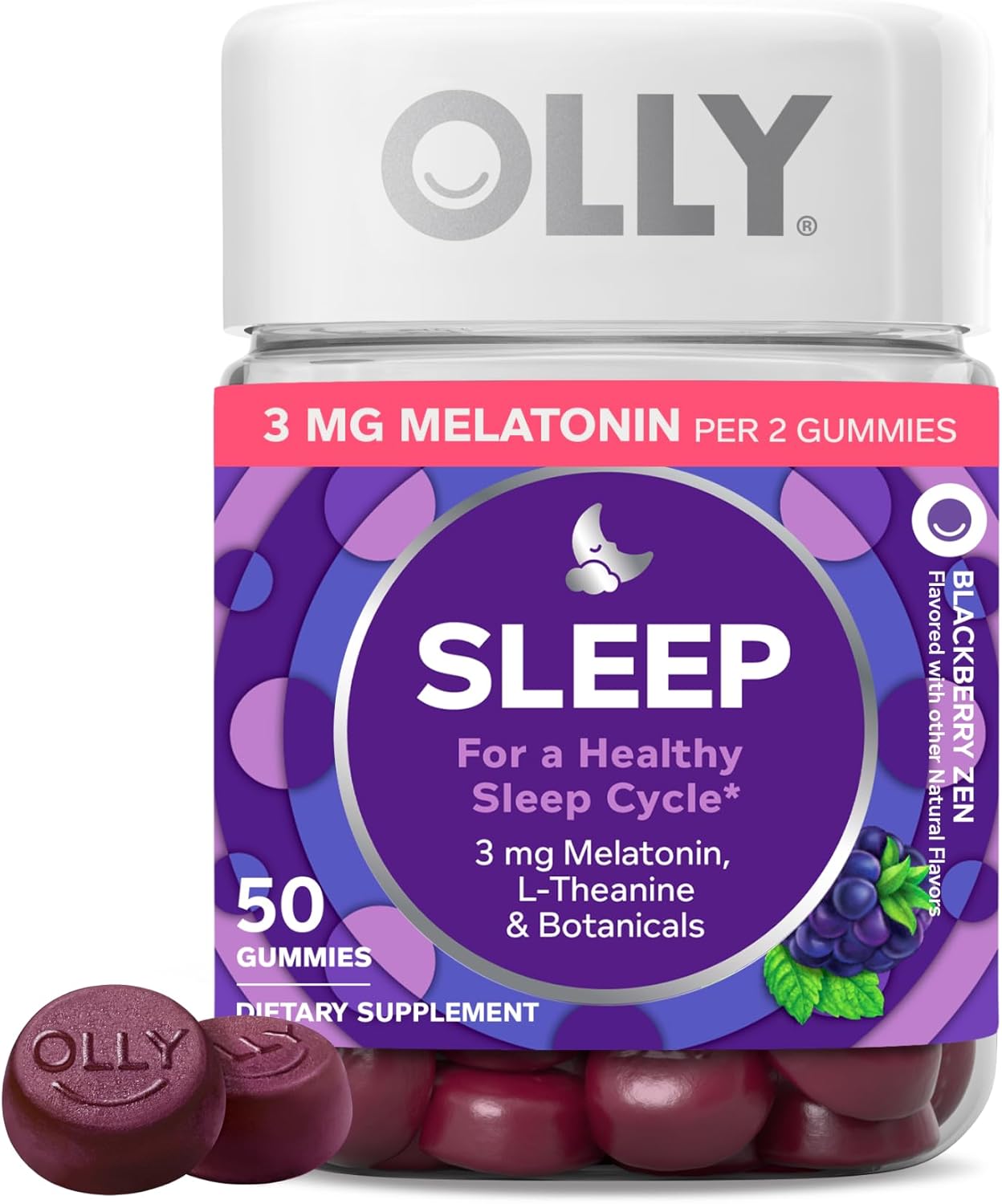 OLLY Sleep Gummy, 3mg Melatonin, L-Theanine & Botanicals, Blackberry Zen, Sleep Aid Supplement...
