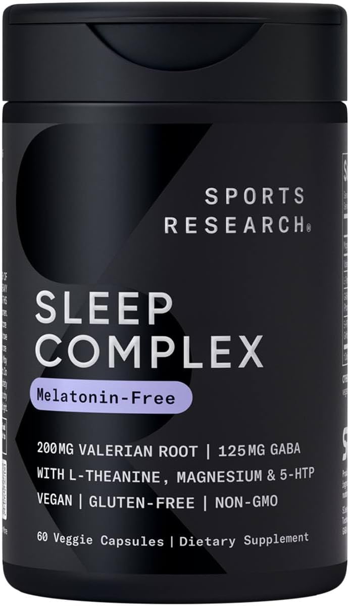 Sports Research Sleep Complex - Melatonin-Free Vegan Capsules - with Valerian Root, GABA, L-...